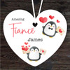 Gift For Fiancé Penguins With Hearts Heart Personalised Hanging Ornament