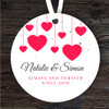 Hanging Red Hearts Cute Romantic Gift Round Personalised Hanging Ornament