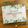 Wood Watercolour Green Leaves Message Notes Keepsake Wedding Guest Book