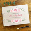 Wood Wedding Day Pink Roses Message Notes Keepsake Wedding Guest Book