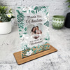 Green Floral Photo Heart Gift For Bridesmaid Personalised Acrylic Plaque