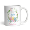 Happy Easter Gift Floral Wreath Girl Pink Coffee Tea Cup Personalised Mug