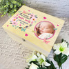 New Baby Girl Pink Flower Photo Personalised Storage Wooden Memory Keepsake Box