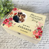 Watercolour Red Pink Floral Photo Wedding Day Personalised Wooden Keepsake Box