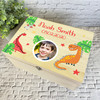 Boy Dinosaur Memory Photo Red Orange Personalised Storage Wooden Keepsake Box