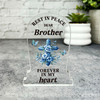 Brother Blue Floral Cross Remembrance Memorial Gift Gravestone Keepsake Plaque