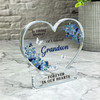 Grandson Blue Floral Memorial Gift Heart Ornament Keepsake Plaque Ornament