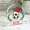 Gift For Son Football Ball Christmas Hat Lights Snowglobe Keepsake Plaque Decor