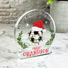 Gift For Great Grandson Football Ball Christmas Hat Snowglobe Keepsake Plaque