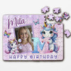 Kids Birthday Gift Girl Unicorn Letter M Photo Personalised Wooden Jigsaw Puzzle