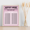 Concert Setlist Poster Print Canvas Pink - Any Artist, Date, Gig, Venue