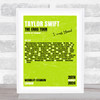 Taylor Swift - Concert Setlist Gig Poster Print Canvas Lime Green - Wembley London England - Aug 20 2024