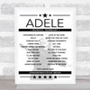 Adele - Concert Setlist Poster Print Canvas - Adele at Sonderfreifläche Messe - Munich, Germany - August 14th 2024