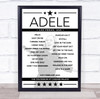 Adele - Concert Setlist Poster Print Canvas - The Colosseum - Caesars Palace, Las Vegas, NV, USA - February 24th 2024