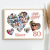 Photo Collage 80th Birthday Gift For Sister 20-Photo Hearts Print Or Canvas