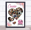 Photo Collage 90th Birthday Gift For Cousin 19-Photo Floral Print Or Canvas