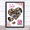 Photo Collage 90th Birthday Gift For Sister 19-Photo Floral Print Or Canvas