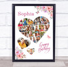 Photo Collage Girls Kids Birthday Gift 19-Photo Pink Floral Print Or Canvas