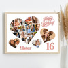 Photo Collage 16th Birthday Gift For Sister 20-Photo Hearts Print Or Canvas