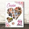 Photo Collage 21st Birthday Gift For Cousin 19-Photo Floral Print Or Canvas