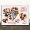 Photo Collage 21st Birthday Gift For Cousin 20-Photo Hearts Print Or Canvas