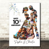 Photo Collage 10th Wedding Anniversary Gift 13-Photo Floral Print Or Canvas