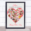 Photo Collage Gift For Mum Mother's Day 16-Photo Red Heart Print Or Canvas
