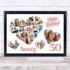 Photo Collage 50th Birthday Gift For Aunty 20-Photo Hearts Print Or Canvas