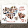 Photo Collage 50th Birthday Gift For Nanna 20-Photo Hearts Print Or Canvas
