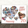 Photo Collage 70th Birthday Gift For Nanny 20-Photo Hearts Print Or Canvas