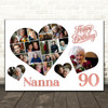 Photo Collage 90th Birthday Gift For Nanna 20-Photo Hearts Print Or Canvas