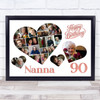 Photo Collage 90th Birthday Gift For Nanna 20-Photo Hearts Print Or Canvas