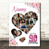 Photo Collage 90th Birthday Gift For Nanny 19-Photo Floral Print Or Canvas