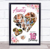 Photo Collage 16th Birthday Gift For Aunty 19-Photo Floral Print Or Canvas