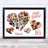 Photo Collage 16th Birthday Gift For Niece 20-Photo Hearts Print Or Canvas