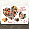 Photo Collage 30th Birthday Gift For Aunty 20-Photo Hearts Print Or Canvas
