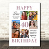 Photo Collage 40th Birthday Personalised Gift For Niece 6-Photo Print Or Canvas