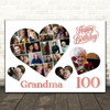 Photo Collage 100th Birthday Gift For Grandma 20-Photo Hearts Print Or Canvas