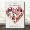 Photo Collage Linen 4th Wedding Anniversary Gift 16-Photo Red Print Or Canvas