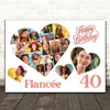 Photo Collage 40th Birthday Gift For Fiancée 20-Photo Hearts Print Or Canvas