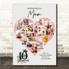 Photo Collage 40th Birthday Gift For Mum 16-Photo Pink Heart Print Or Canvas