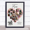 Photo Collage 90th Birthday Gift For Mum 16-Photo Pink Heart Print Or Canvas