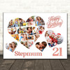 Photo Collage 21st Birthday Gift For Stepmum 20-Photo Hearts Print Or Canvas