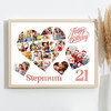Photo Collage 21st Birthday Gift For Stepmum 20-Photo Hearts Print Or Canvas