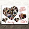 Photo Collage 100th Birthday Gift For Aunty 20-Photo Hearts Print Or Canvas