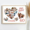 Photo Collage 60th Birthday Gift For Cousin 20-Photo Hearts Print Or Canvas