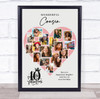 Photo Collage 40th Birthday Gift For Cousin 16-Photo Pink Heart Print Or Canvas