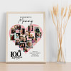 Photo Collage 100th Birthday Gift For Mummy 16-Photo Pink Heart Print Or Canvas