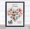 Photo Collage 60th Birthday Gift For Cousin 16-Photo Pink Heart Print Or Canvas
