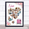 Photo Collage 80th Birthday Custom Gift For Nan 19-Photo Floral Print Or Canvas